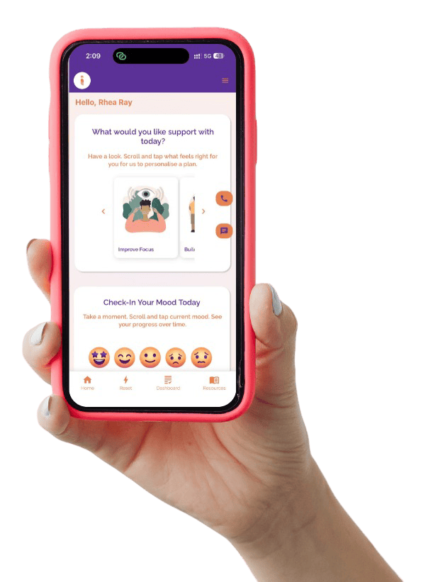 HappiFlux mental fitness platform dashboard showing mood tracking and wellness tools